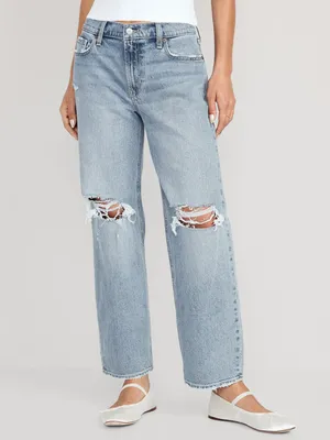 Mid-Rise Boyfriend Loose Ripped Jeans for Women