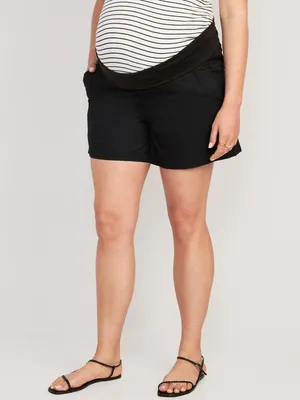 Maternity Foldover-Waist Poplin Shorts - 5-inch inseam