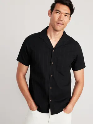 Short-Sleeve Textured-Dobby Camp Shirt for Men