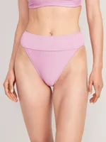 High-Waisted Metallic Shine Bikini Swim Bottoms