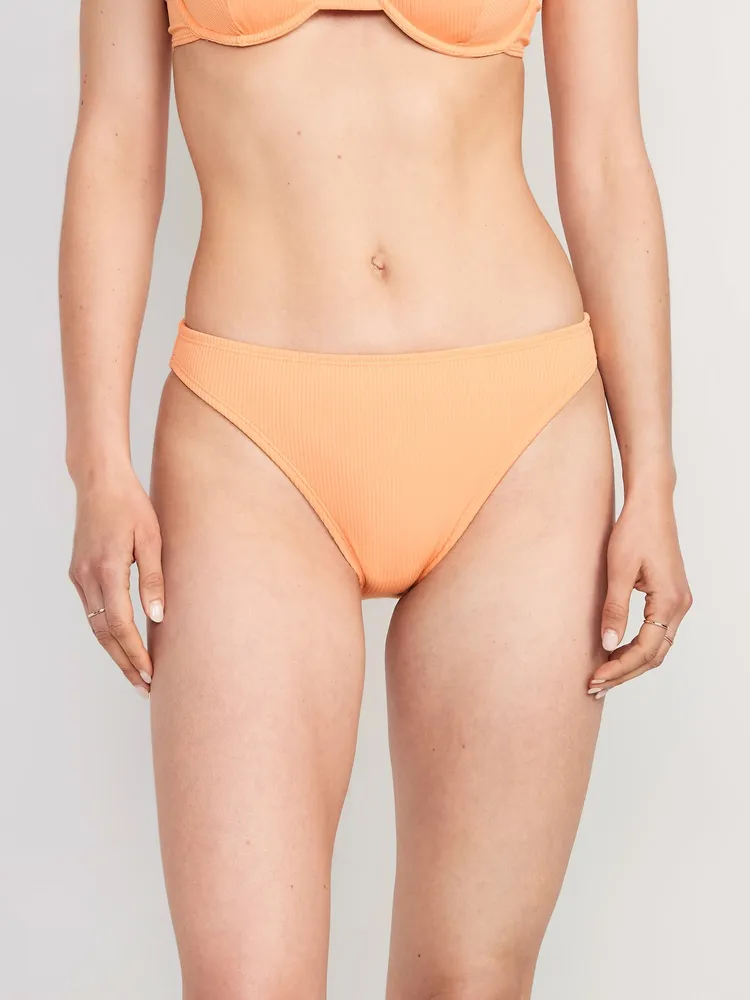 High-Waisted French-Cut Ribbed Bikini Swim Bottoms