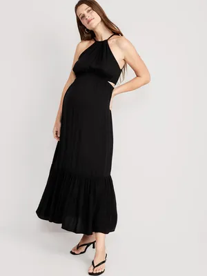 Maternity Waist-Defined Halter Maxi Dress