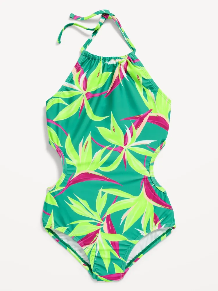 Printed Side-Cutout One-Piece Swimsuit for Girls