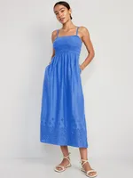 Fit & Flare Eyelet-Embroidered Smocked Maxi Cami Dress for Women
