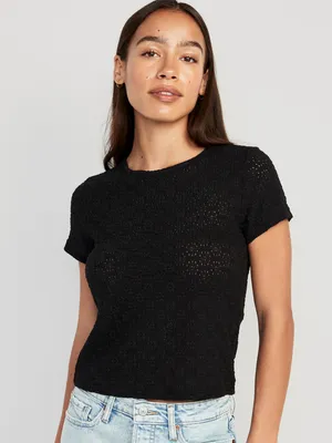 Fitted Short-Sleeve Lace Top for Women