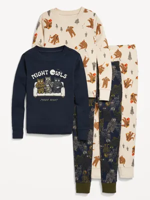 Gender-Neutral Snug-Fit 4-Piece Graphic Pajama Set for Kids
