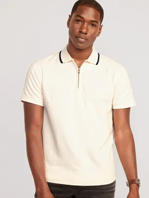 Tipped-Collar French Terry 1/4-Zip Polo for Men