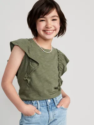 Slub-Knit Ruffle-Sleeve Top for Girls