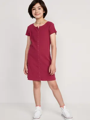 Short-Sleeve Rib-Knit Button-Front Dress for Girls