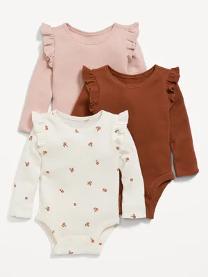 3-Pack Long-Sleeve Ruffle-Trim Thermal-Knit Bodysuit for Baby