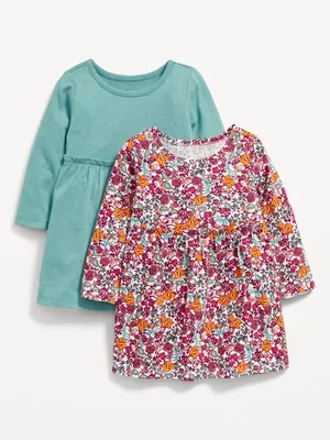 2-Pack Printed Long-Sleeve Jersey Dress for Baby