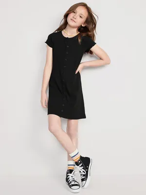 Short-Sleeve Rib-Knit Button-Front Dress for Girls