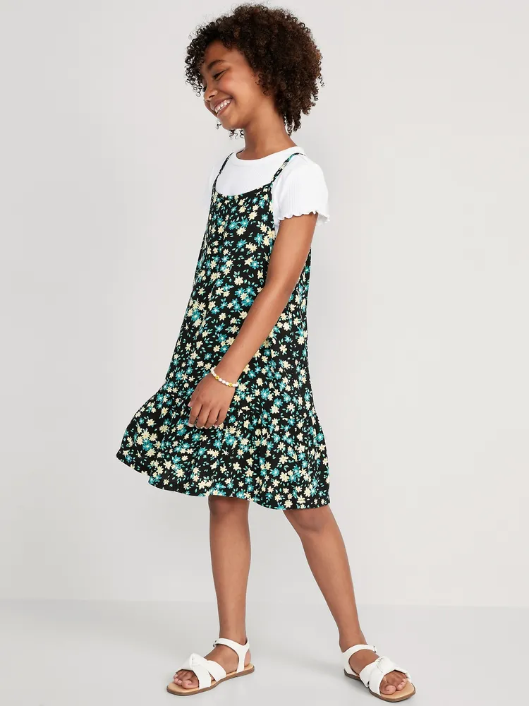 Sleeveless Printed Dress & Rib-Knit T-Shirt Set for Girls