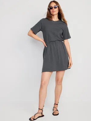 Waist-Defined Slub-Knit Mini Dress for Women
