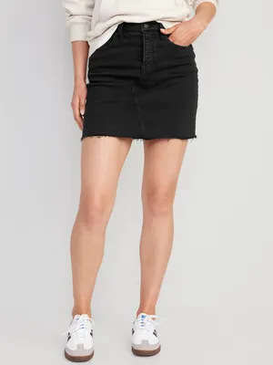 High-Waisted OG Straight Button-Fly Black Mini Jean Skirt for Women