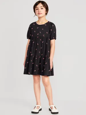 Puff-Sleeve Printed Swing Dress for Girls