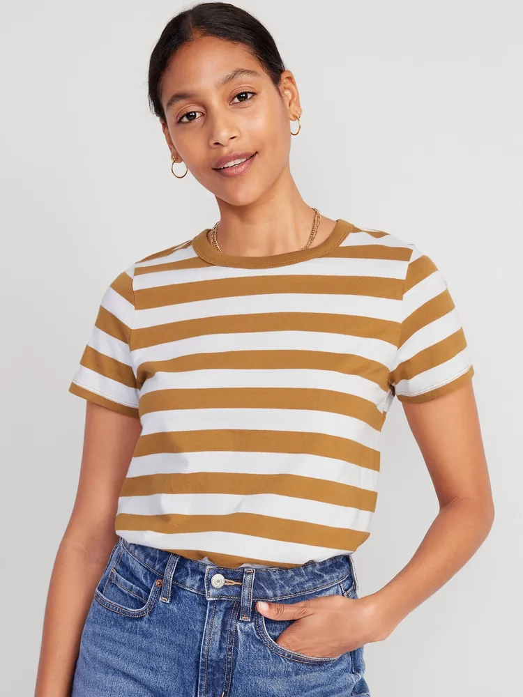 Short Sleeved Striped Crewneck Tee in Navy + White