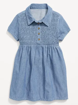 Chambray Smocked Shirt Dress for Toddler Girls