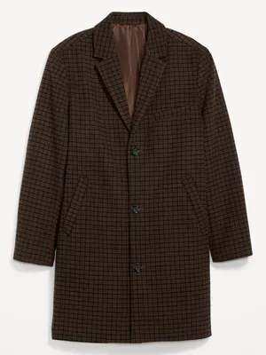 Soft-Brushed Plaid Button-Front Topcoat for Men