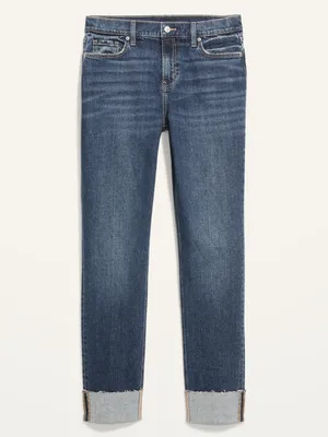 Mid-Rise Dark-Wash Boyfriend Jeans for Women