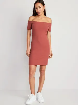 Off-Shoulder Ribbed Mini Dress