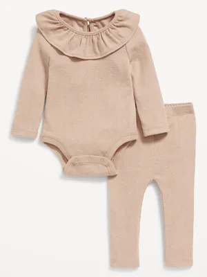 Pointelle-Knit Ruffle-Trim Bodysuit and Leggings Set for Baby