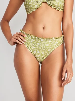 Mid-Rise Ruffle-Trim Bikini Swim Bottoms