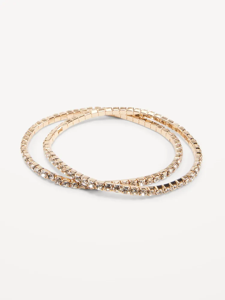 Gold-Plated Rhinestone Stretch Bracelet Set for Women