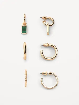 Gold-Plated Earrings Variety 3-Pack for Women