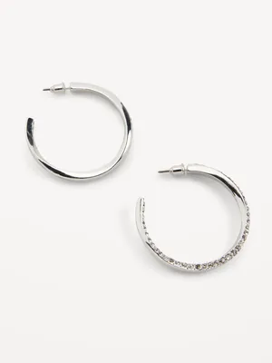 Silver-Plated Rhinestone Hoop Earrings for Women