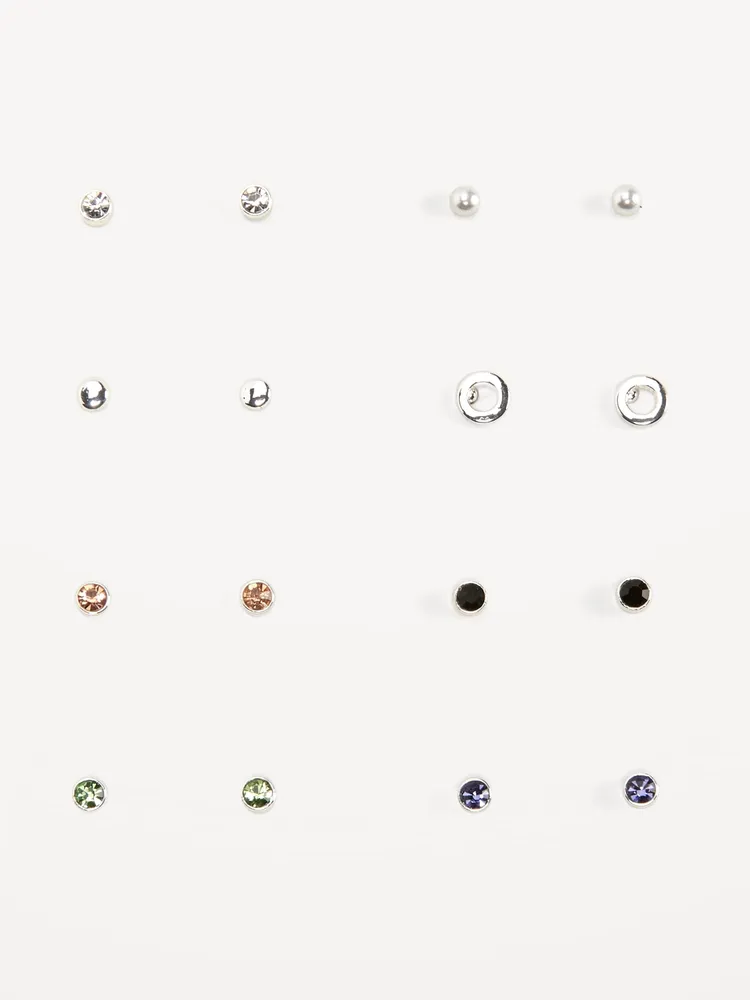 Silver-Plated Stud Earring Variety 8-Pack for Women