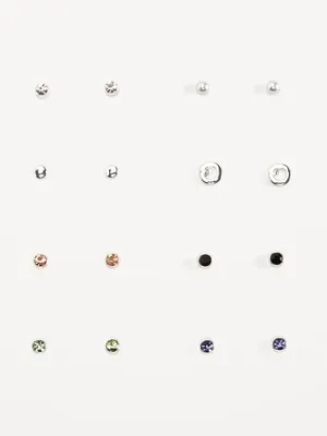 Silver-Plated Stud Earring Variety 8-Pack for Women