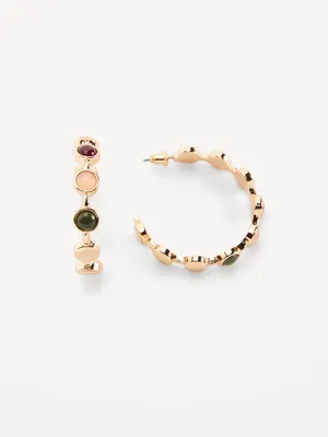Gold-Plated Open Hoop Framed Stone Earrings for Women