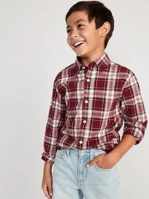Patterned Poplin Built-In Flex Shirt for Boys
