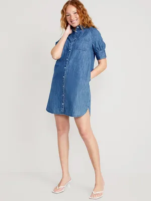 Short-Sleeve Jean Shirt Dress