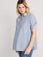 Maternity Boyfriend Striped Popover Shirt