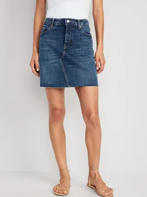 High-Waisted Button-Fly OG Straight Mini Cut-Off Jean Skirt for Women