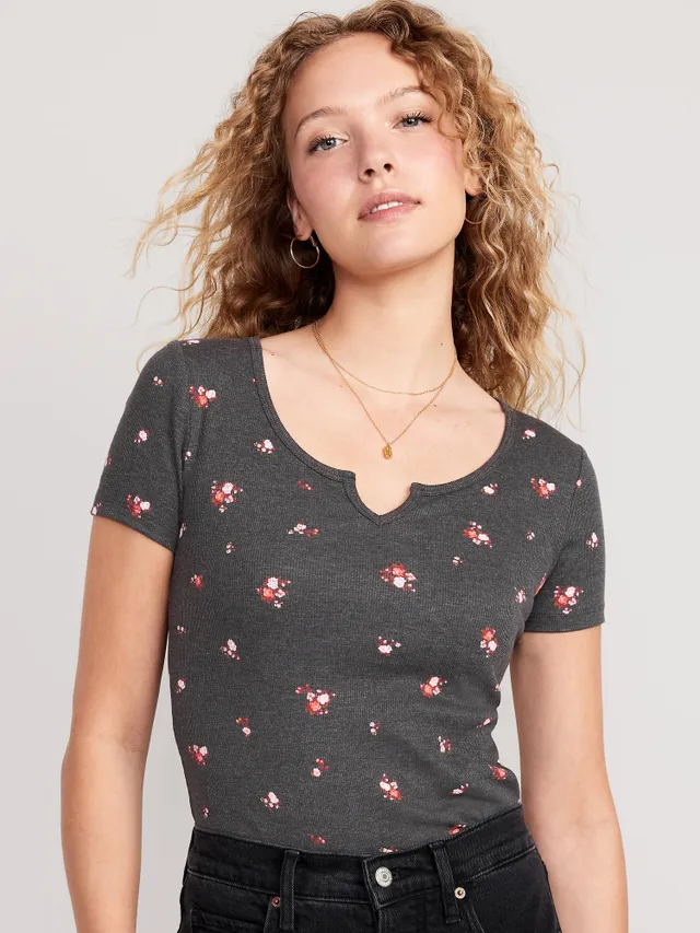 Polka-Dot Sweetheart-Neck Rib-Knit T-Shirt for Women