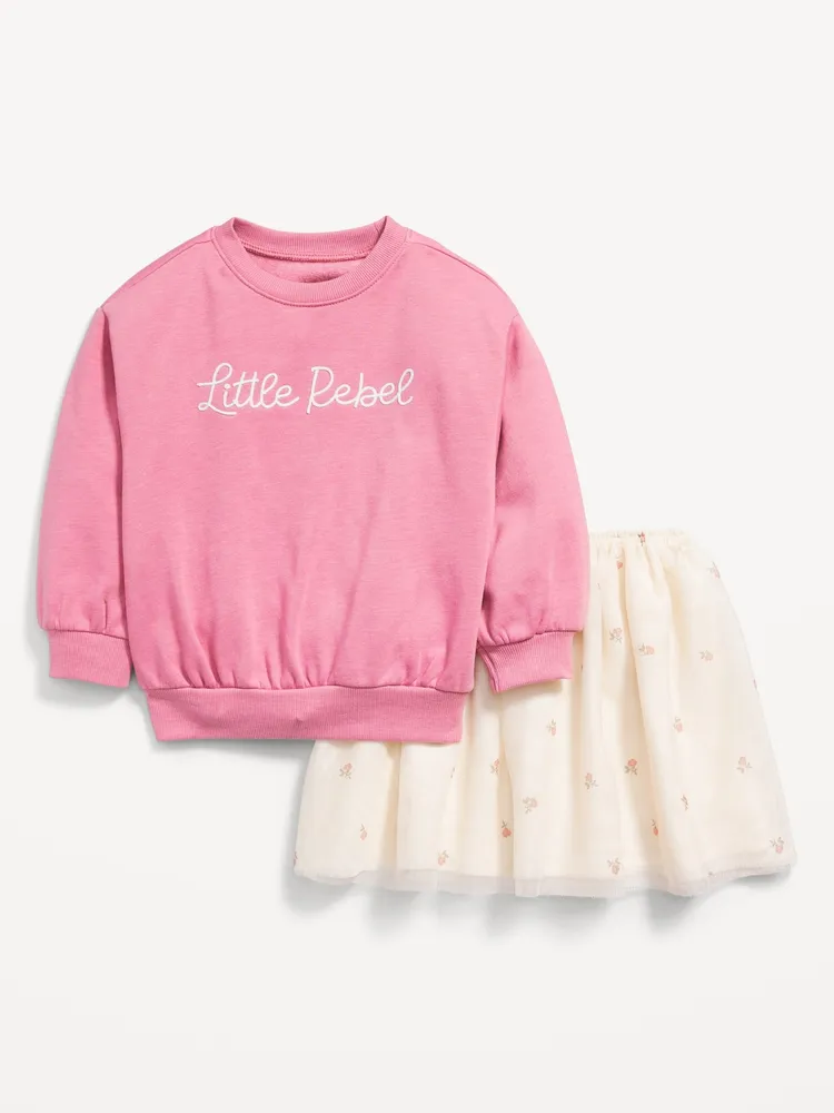 Old Navy Crew-Neck Sweatshirt and Tulle Skirt Set for Toddler Girls