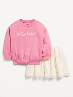 Crew-Neck Sweatshirt and Tulle Skirt Set for Toddler Girls