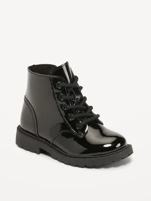 Shiny Faux-Leather Side-Zip Combat Boots for Toddler Girls