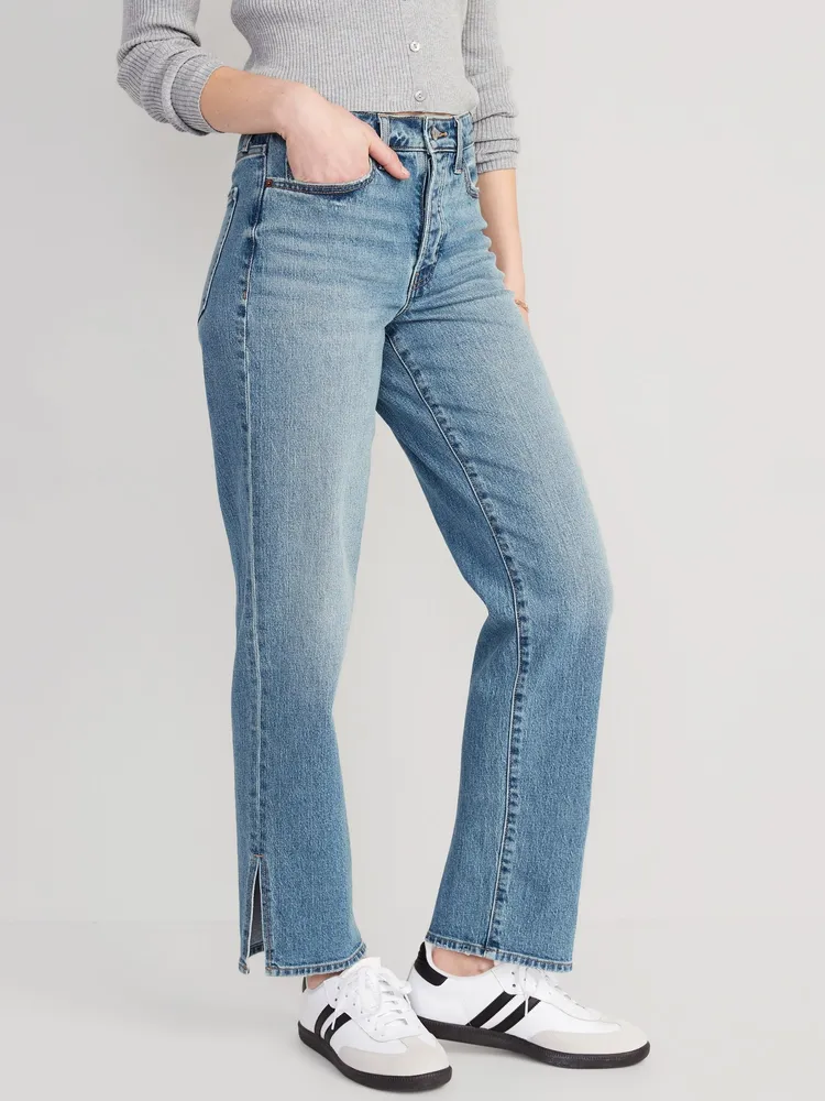 High-Waisted OG Straight Side-Slit Ankle Jeans for Women
