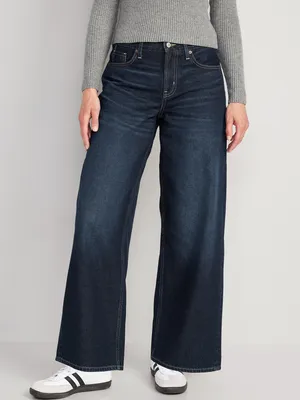 Mid-Rise Baggy Wide-Leg Non-Stretch Jeans for Women