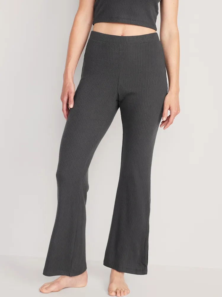 Dark Grey Ribbed Flared Trousers