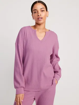 Long Sleeve Waffle-Knit Pajama Top for Women