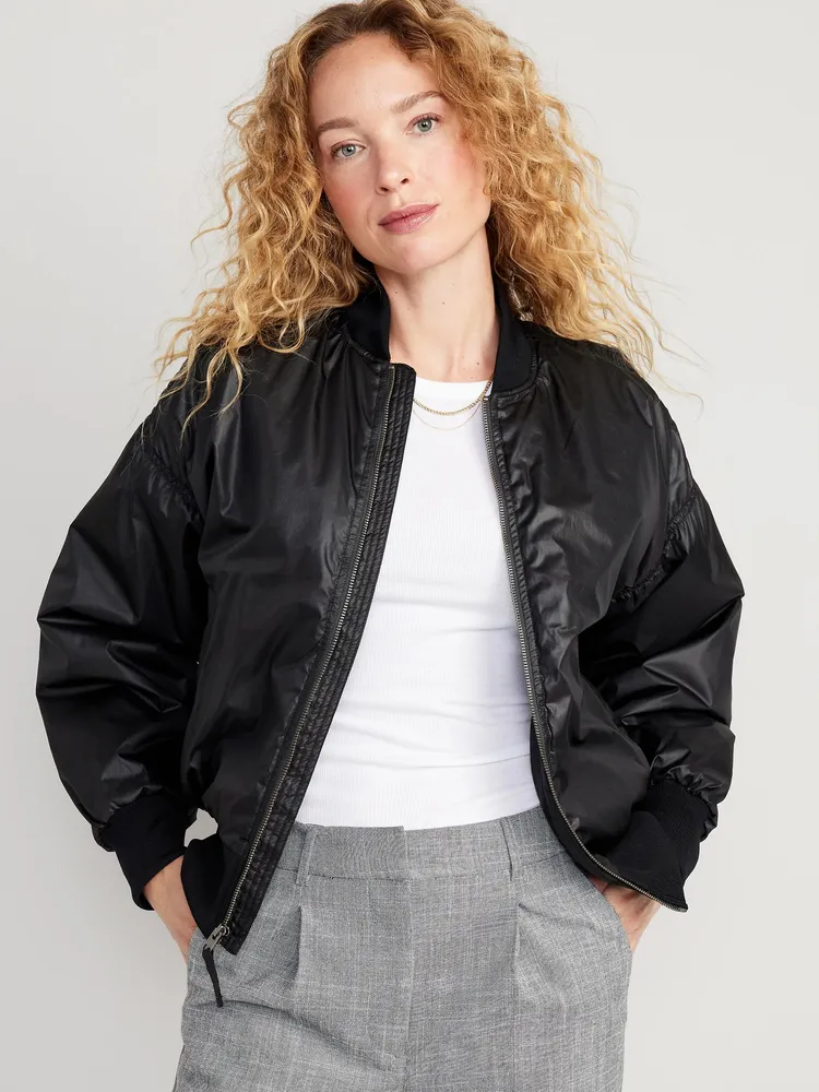 Oversized Water-Resistant Bomber Jacket for Women