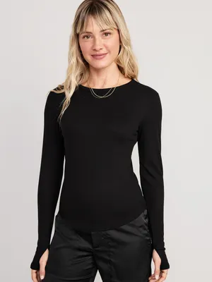 Sheer Rib-knit Mock Turtleneck Top