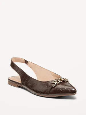 Faux Leather Slingback Chain Ballet Flat for Women