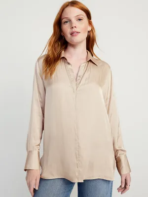 Loose Satin Button-Down Shirt