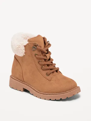 Faux-Suede Lace-Up Sherpa-Cuff Boots for Toddler Girls